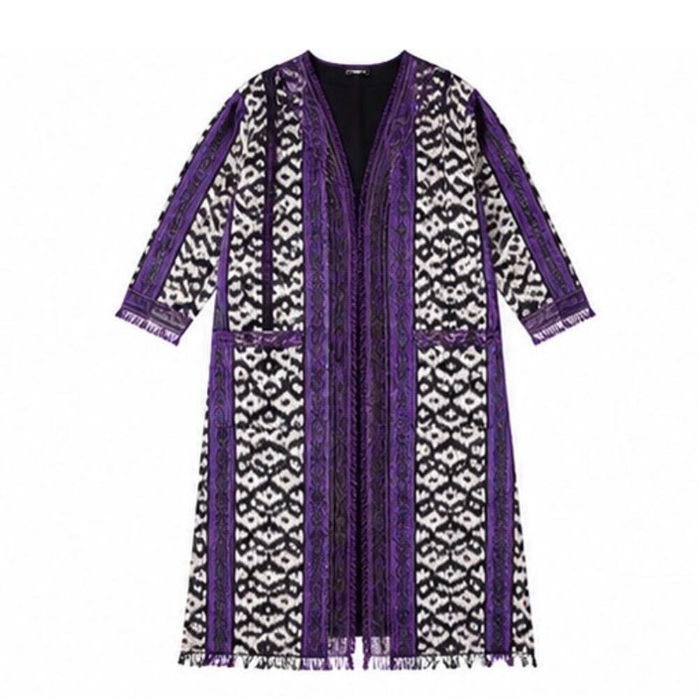 Krisna Tunik Kancing Batu Ikat Woven Long Jacket Purple L XL